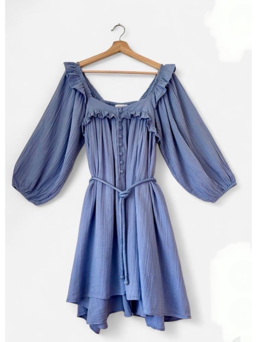 Apiece Apart 100% Cotton Gauze Ruffle Long Sleeve Dress - Picture 7 of 8
